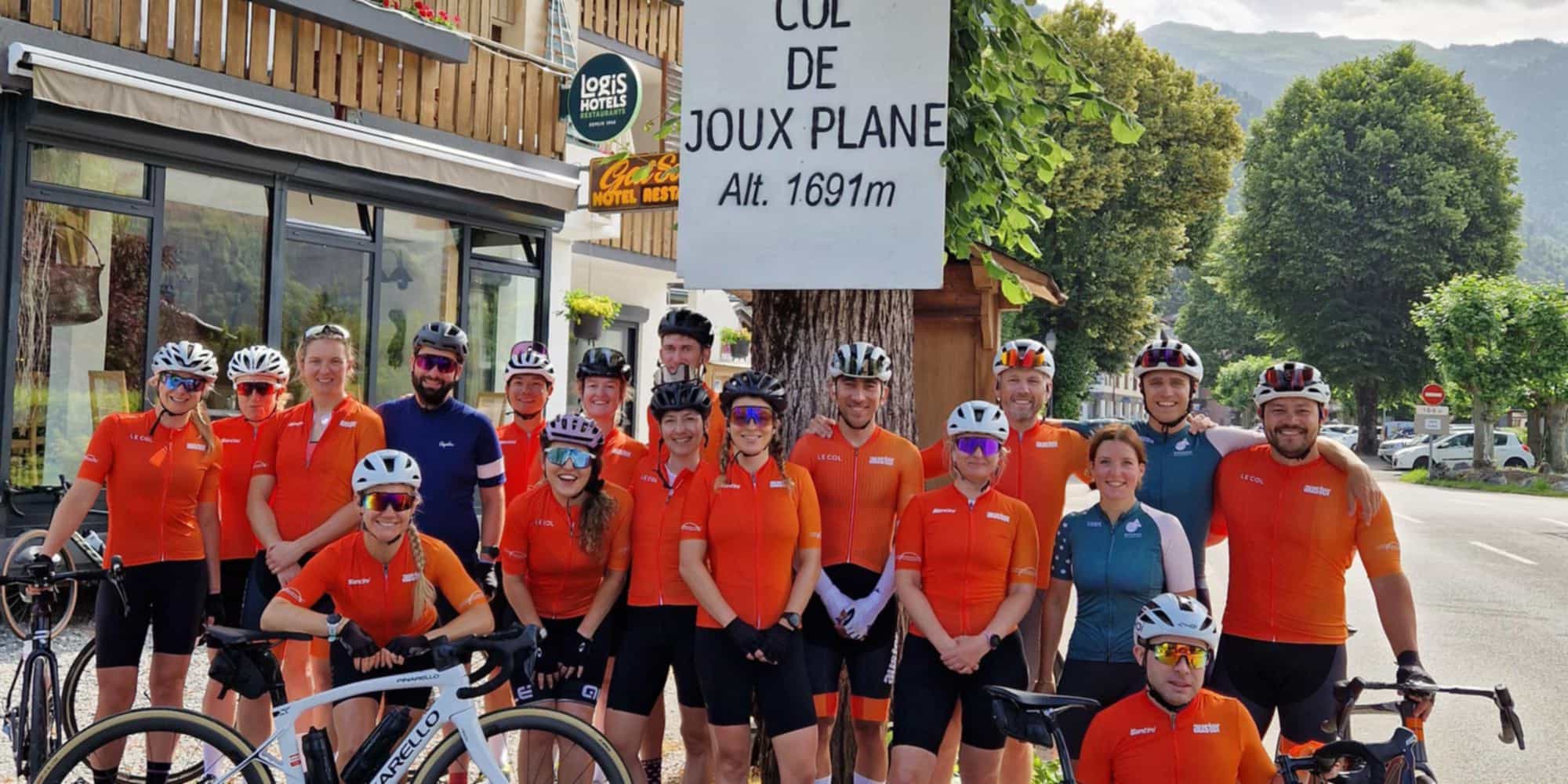 Auster club members at the base of Joux Plane in the Alps