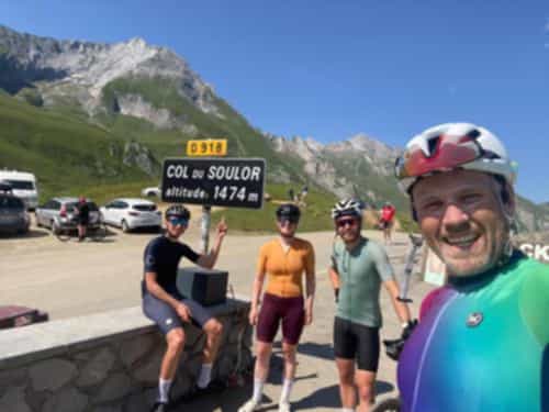 Four Auster riders in the Pyrenees, sitting at the top of Col du Soulor